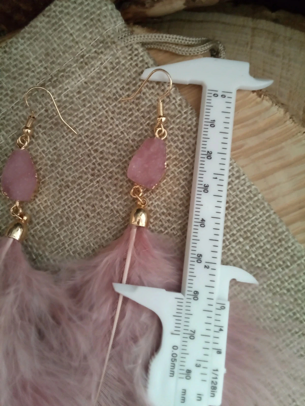 Pendientes bohemios de plumas color rosa viejo – photo 3